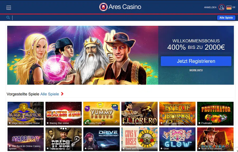ares casino neues design