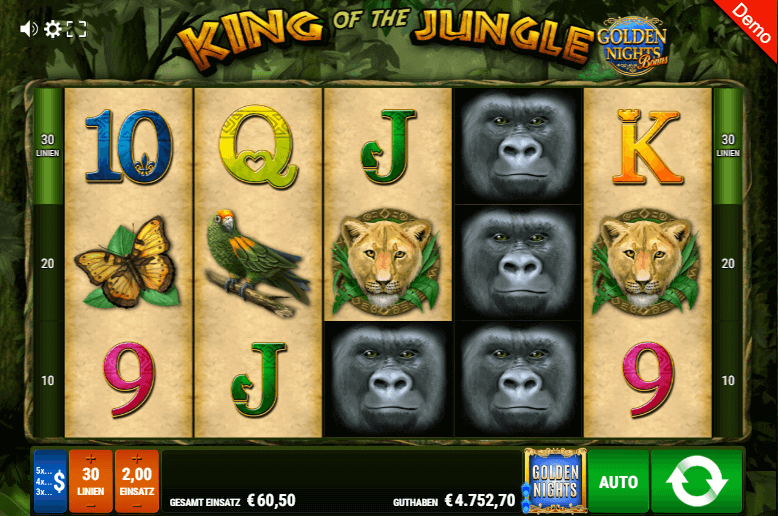 King of the Jungle kostenlos spielen oder im ohne Limits Casino bei Zodiac bet